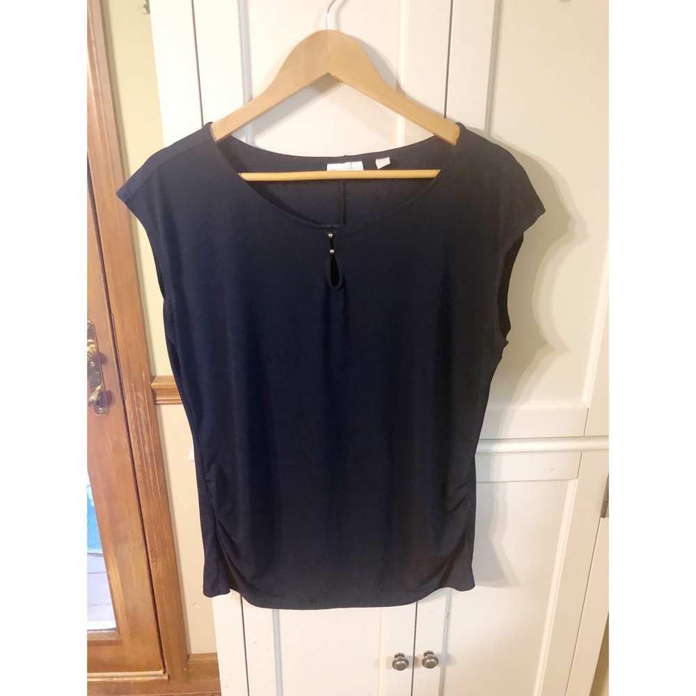 Navy blouse with keyhole